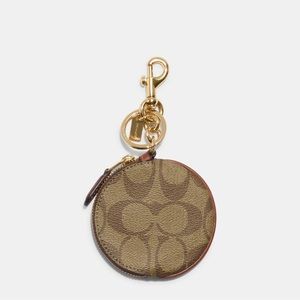 Coach Signature Canvas Circular Coin Pouch Bag Charm